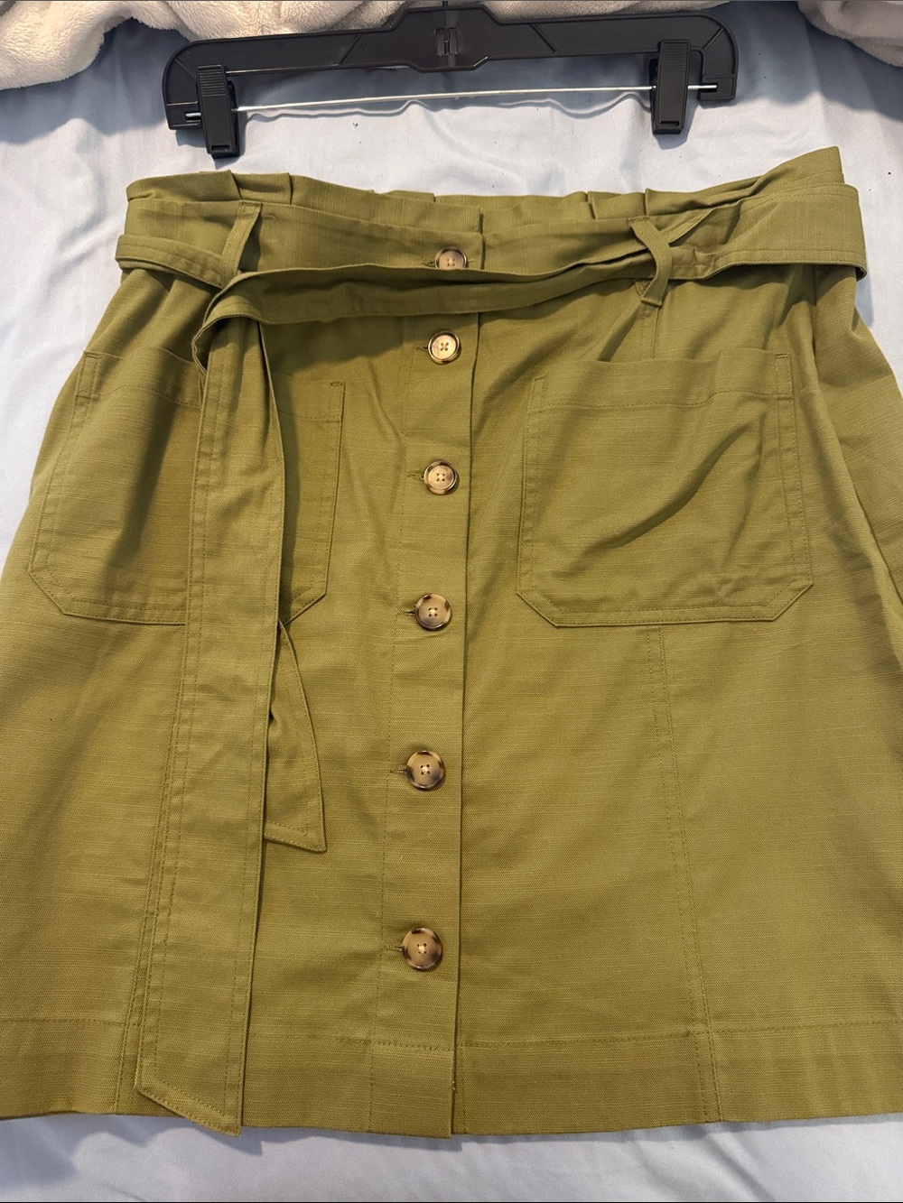 LOFT Olive Green Button-Front Paperbag Waist A-Line Skirt